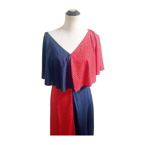 Women's Derek Lam Navy Red Handkerchief Cold Shoulder Midi Dress Sz 42/US10 NWOT - Picture 3 of 11